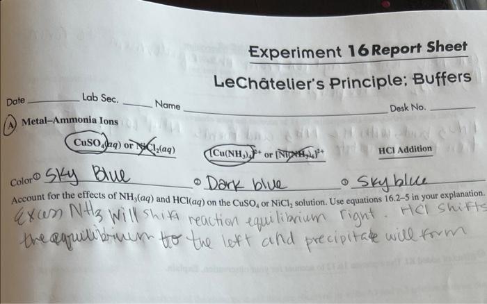 Experiment 16 lechatelier's principle buffers